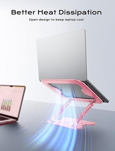 JCZT Adjustable Laptop Stand for Desk, Metal Foldable Laptop Riser, Portable Laptop Holder Mount, Ventilated Cooling Computer Notebook Stand for MacBook Air Pro, All 10-16'' Notebooks Laptops, Pink thumbnail 6