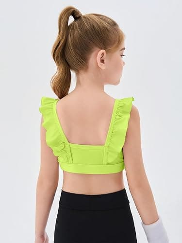 Haloumoning Girls Training Bra Kids Cute Ruffle Sports Bra Workout Yoga Bra Comfort Dance Crop Top thumbnail 3