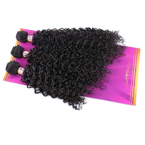 Natural Black Synthetic Hair Weave Afro Kinky Culrly Fiber Hair Externsions 16 18 20 Inches 210 Gram/set Heat Resistant Hair Bundles (2#) thumbnail 4
