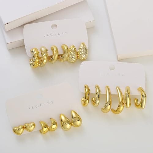FOURPG 10 Pairs Hypoallergenic Chunky Gold Dangle Earrings for Women Trendy Thick Gold Plated Hoop Earrings Set Lightweight Jewelry thumbnail 2