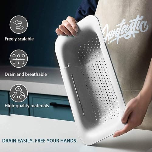 Collapsible Sink Colanders and Strainers Basket Over the Sink Colander Collapsible Colander Extendable Plastic Fruit Vegetable Strainer Drainer Basket for Kitchen (Length 14.3 inch-19.4 inch) (White) thumbnail 3