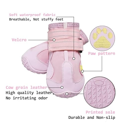 XSY&G Dog Boots,Waterproof Dog Shoes,Dog Booties with Reflective Strips Rugged Anti-Slip Sole and Skid-Proof,Outdoor Dog Shoes for Medium Large Dogs 4Pcs Pink-Size 8 thumbnail 3