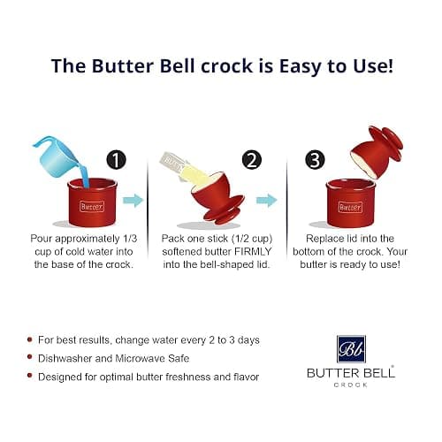Butter Bell - The Original Butter Bell crock by L Tremain, a Countertop French Ceramic Butter Dish Keeper for Spreadable Butter, Café Retro Collection, Maraschino Red, Glossy Finish thumbnail 9
