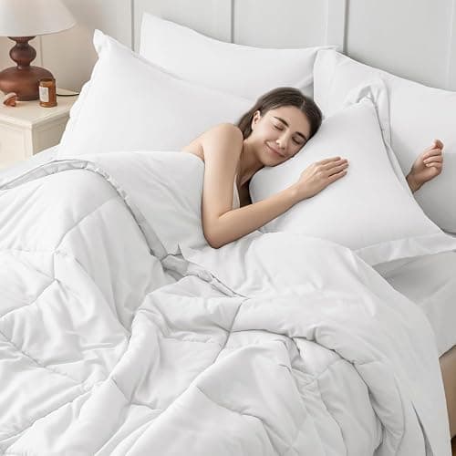 JOLLYVOGUE Full Comforter Set, Ultra-Soft Bed in a Bag Full Size 7 Pieces, Oeko-TEX Certified Bedding Set with Down Alternative Comforter, Sheets, Pillowcases & Shams, White thumbnail 6