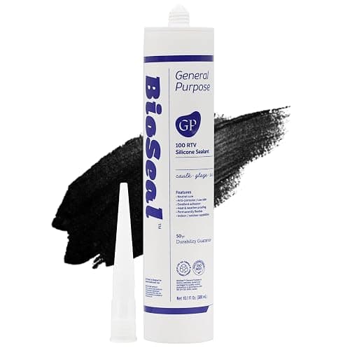 Black BioSeal 100% Silicone Sealant Caulk General Purpose, Waterproof and No Odor 10.1 Ounce Cartridge -Black (1) - Image 1