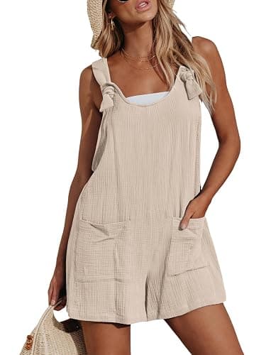 CUPSHE Women's Summer Sleeveless Overall Adjustable Loose Jumpsuit Beach Romper Travel Vacation Outfits with Pockets - Image 1