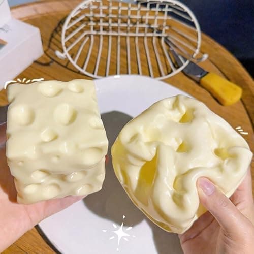 Pink Cheese Squishy, Squeeze Soft Cheese Luck Squishy Skin Slow Rising Sensory Stress & Anxiety Relief Fidget for Adults Gift Novelty Anxiety Calming Desk Party Favors (A-Cheese-Yellow) thumbnail 2