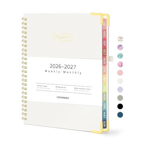 Forvencer Academic Planner 2026-2027, Hardcover Calendar Planner Weekly & Monthly, July 2026 - June 2027, 6" x 8", Daily Agenda with Tabs, College School Organizer for Student Teacher, Beige - Image 1