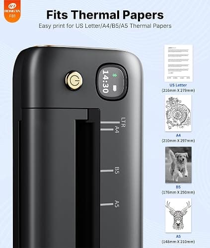 Rongta Thermal Portable Printer Wireless for Travel, F81 Inkless Bluetooth Printer Support A4 & US Letter Size, Compatible with Android iOS App Phone Mac Windows Laptop for Home & Office (Grey) thumbnail 4