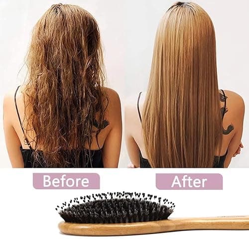 Hair Brush Comb Set Boar Bristle Hairbrush for Curly Thick Long Fine Dry Wet Hair,Best Travel Bamboo Paddle Detangler Detangling Hair Brushes for Women Men Kids Adding Shine Smoothing Hair thumbnail 3