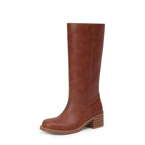 Adolilove Mid Calf Boots for Women Chunky Block Heel Women’s Tall Boots Square Toe Comfortable Casual Boots Low Heel Trendy Stylish Boots - Image 1