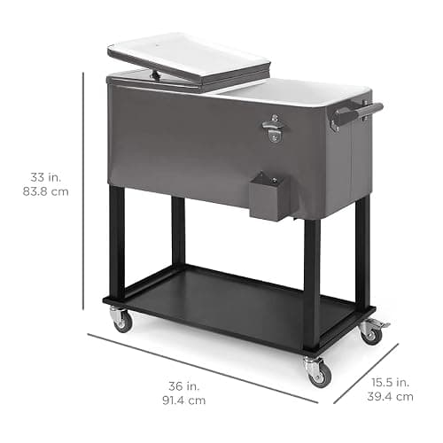 Best Choice Products 80-Quart Outdoor Steel Rolling Cooler Cart w/Ice Chest, Bottle Opener, Catch Tray, Drain Plug, Locking Wheels thumbnail 7