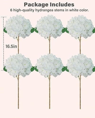 6PCS Premium White Hydrangea Artificial Flowers Bouquets, Ivory Silk Hydrangea Flowers Heads with Stems, Fake Hydrangeas Flowers Arrangement, Faux Hydrangea Decor for Home Wedding Party Baby Shower thumbnail 3