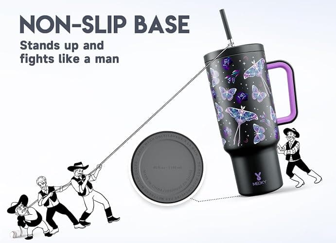 Meoky 40 oz Glow in the Dark Tumbler with Handle and Straw, Tumbler with Lid and Straw, Insulated Stainless Steel Travel Mug, 100% Leak-proof, Keeps Cold for 34 Hours (Butterfly) thumbnail 7