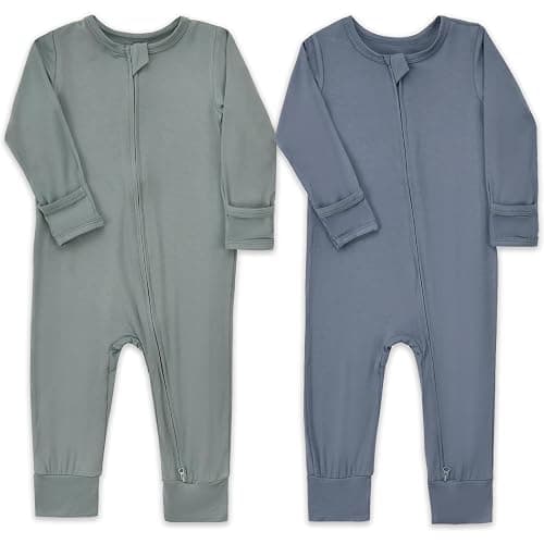 Aablexema Baby Footless Pajamas Zipper with Mitten, Rayon from Bamboo, Infant Long Sleeve Romper Pjs - Image 1