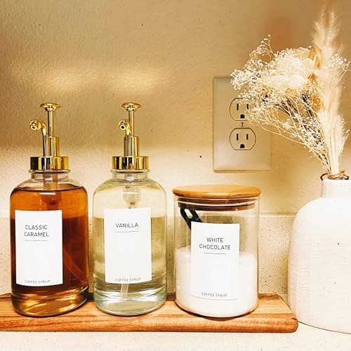 2 Pack 16.9OZ Coffee Syrup Dispenser for Coffee Bar with Labels and Gold Pump, 500ML Syrup Bottles for Home Bar, BPA Free & Durable Transparent Glass thumbnail 2