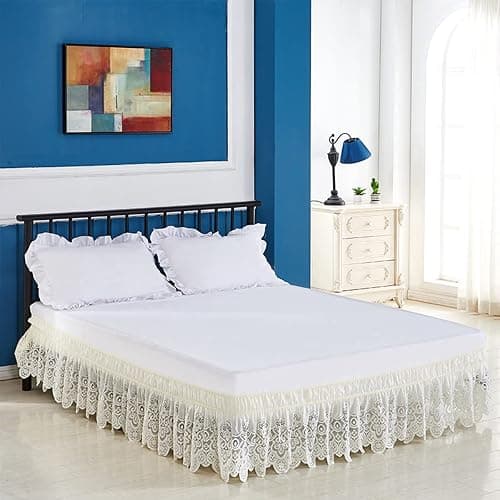 Home Wrap Around Elastic Lace Bed Skirts Bed Wrap Easy Fit Dust Ruffle Bedskirt 14" Drop Dust Ruffle Adjustable - Image 1