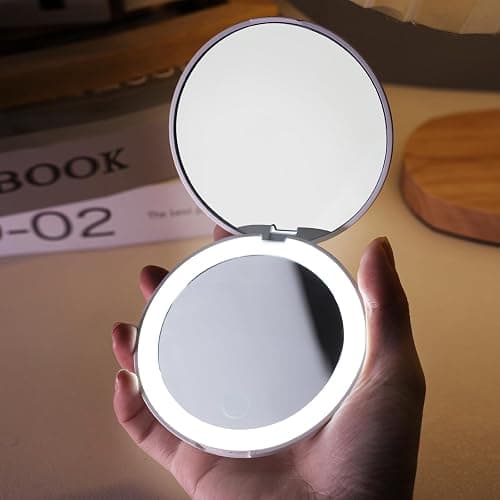 Miffy Handheld LED Makeup Mirror, Foldable 2-Side 1x/10x Magnification,Pocket Small Lighted Mirror for Travel, Rabbit Shape (Pure White) thumbnail 6