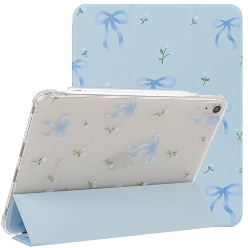 Lovmooful Compatible for iPad 11th 11-Inch A16 (2025),iPad 10 (10.9-Inch,2022 Model,10th Generation) Case with Pencil Holder Cute Bowknot Flower Design Soft TPU Trifold Stand Protective-Blue - Image 1