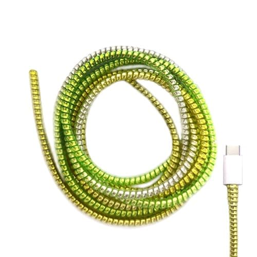 Cable Protector Animal Proof Wire Repair, Cord Protector for Pets Headphone Saver Spiral Cable Wrap Strain Relief, Cord Sleeve for Phone Cable USB Date Cable, 60 inches, 2 pcs, Silver-Green-Yellow - Image 1