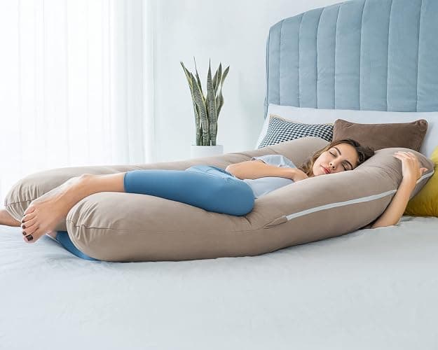 QUEEN ROSE Cooling Pillows, Pillow for Sleeping, 55in U Shaped Body Pillow for Pregnant Support, with Removable Silky Cover, Beige thumbnail 2