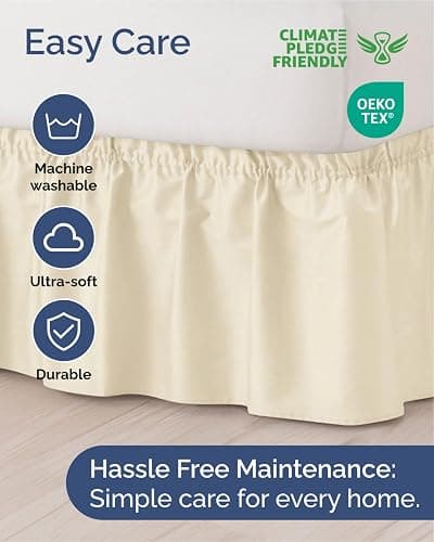 Wrap Around Dust Ruffle Bed Skirt - Off White - for Queen Size Beds w/ 24 Inch Drop - Easy Fit Elastic Strap - Adjustable Pleated Bedskirt w/Brushed Fabric - Wrinkle Free - Women, Men, Kids & Teens thumbnail 6