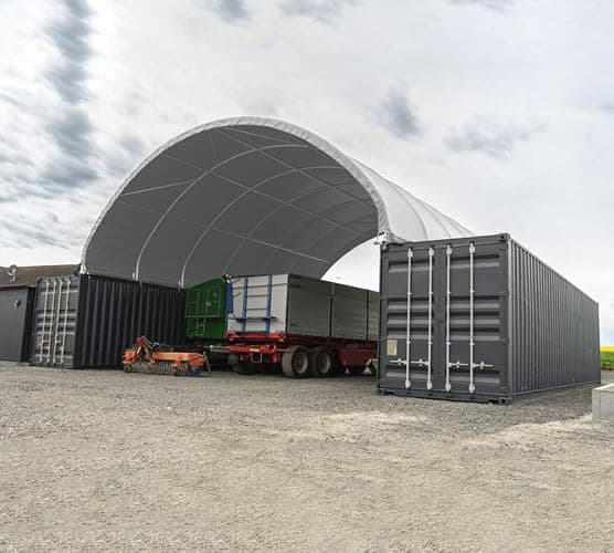 Mytee Products 40'(L) x 40'(W) Shipping Container Canopy Shelter - 21 Oz 610 GSM PVC Dark Gray Cover Storage Container Roof with No End Walls - Durable & Weather-Resistant thumbnail 2