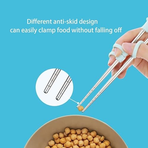 2 Pairs training chopsticks Learning Chopstick Helper Reusable Stainless Steel for Beginner Chopsticks Pink & Blue thumbnail 4