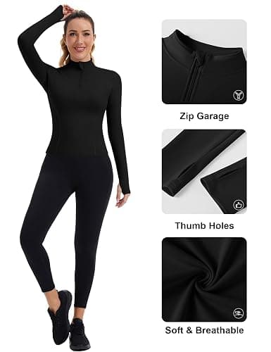 ZHENWEI Womens Workout Tops Long Sleeve Quarter Zip Pullover Quick Dry Golf Shirt Athletic Slim Fit Crop Yoga Gym Tops thumbnail 5