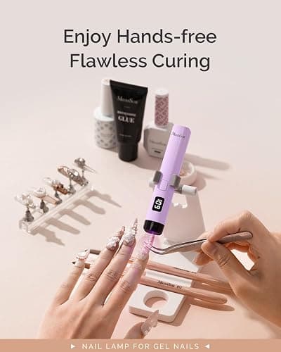 MelodySusie Handheld UV Light for Gel Nails with Stand, Mini Portable Cordless Nail Lamp with LCD Display, Eye-Protective Cover, Flash Curing for Glue, Purple thumbnail 5