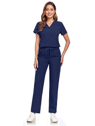 HSDORY Scrubs for Women Sets, Stretch V-Neck Scrub Top & Cargo Pants with Multi Pockets, Anti-Wrinkle thumbnail 2