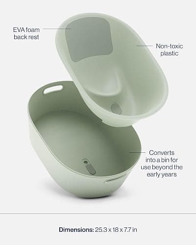 Lalo Bathtime Starter Kit - Modern Baby Bathtub, Rinse Cup & Spout Cover Bundle, Safe & Clean Design for Newborns, Minimalist Design, Easy to Clean, 25.3 x 18 x 7.7 in, 10 lb - Sage - Sage thumbnail 5