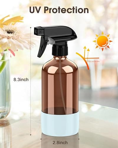Bontip Glass Spray Bottle with Silicone Sleeve Protection, Amber Glass Spray Bottle Set for Window Cleaner Aromatherapy Facial Hydration Watering Flowers Hair Care 2 Pack/16 oz (Black & Blue, 16 oz) thumbnail 3