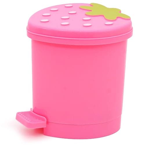 YINARONG Desktop Trash Can Mini with Swing Lid Cute Pink Strawberry, Mini Countertop Trash Cans for Desk Car Office Kitchen, Tiny Trash Can, Mini Garbage Can Plastic - Image 1