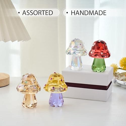 RONG KRISTO Crystal Mushroom Figurine,Glass Vegetable Kitchen Decor, Cute Mushroom Art Glass Office Desk Home Decoration, Handmade Collectible Gift for Bestfriend (Champagne Color) thumbnail 5