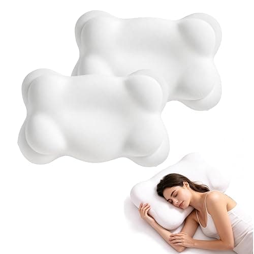 SXIOQI Cloud Pillow Mellow Cloud Align Pillow Ergonomic Memory Foam Cervical Support Pillow for Side, Back & Stomach Sleepers with Breathable Washable Cover, Dual Height Comfort, White, 2 Pack - Image 1