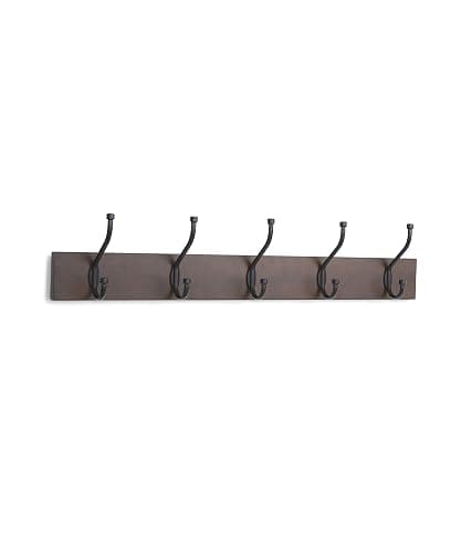 Amazon Basics Wall-Mounted Metal Coat Rack, 5 Hooks, Espresso | Farmhouse, Rectangular thumbnail 3
