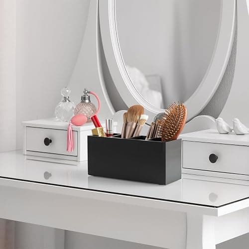 Bivvclaz Pencil Pen Holder for Desk, Wooden Office Desk Organizers and Accessories with 4 Slots for Countertop, Makeup Brush Holder Organizer for Bathroom Vanity, Silverware Caddy for Party, Black thumbnail 2