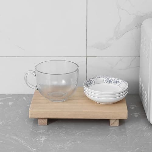 Wood Bathroom Tray Farmhouse Decor Kitchen Soap Holder, 9"x6" Burlywood | Waterproof, Lightweight, Easy Clean, Small Wooden Riser Pedestal Stand Accessories for Office Desk, Vanity, Counter, Sink thumbnail 7
