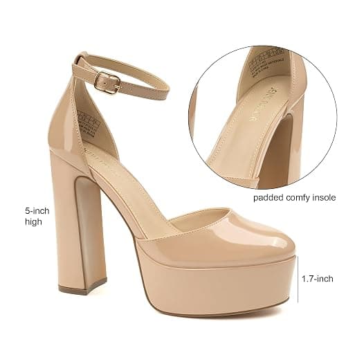 JENN ARDOR Women's Platform Heels 5 Inch Chunky High Heel Pumps Block Heels 1.7 Inch Platform Ankle Strap Closed Toe for Dress Wedding Party Pumps thumbnail 3