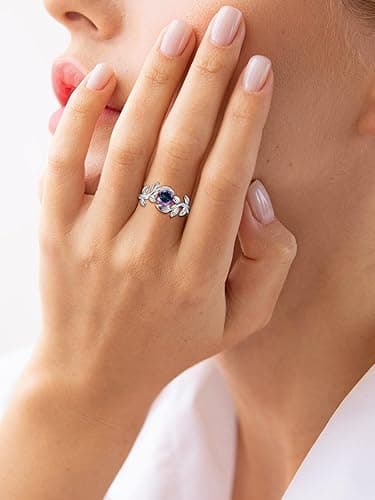 Yaresul 0.8CT Adjustable Women Leaf Ring, White Gold Birthstone Rings for Women Adjustable Wedding Ring for Women Simulated Gemstone Statement Engagement Stackable Open Size 5-9 - F-June thumbnail 5
