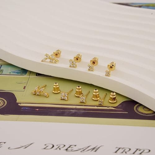 Bheop 14K Gold Plated Stud Earrings for Women Trendy Hypoallergenic 925 Sterling Silver Post Cartilage Tragus Earring Set for Multiple Piercing Dainty Cute Small Helix Earrings Stack Jewelry for Men thumbnail 6