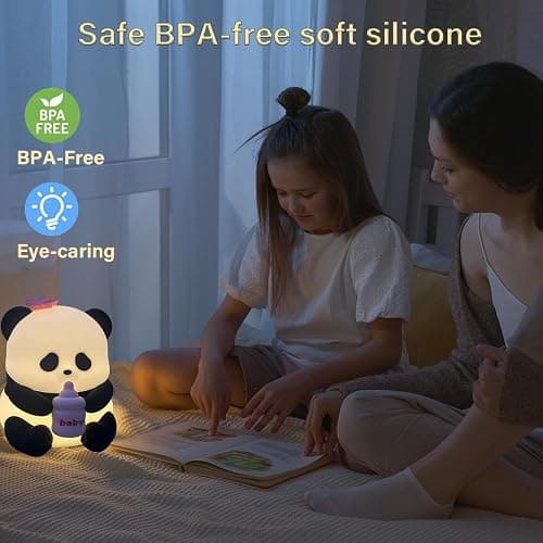 Myratts Led Cute Panda Night Light with 7 Colors, Dimmable Timer Nursery Lamps, Rechargeable Touch Control Night Lamp for Kids Adults, Used for Camping Party Room Decor(Flower Panda) thumbnail 5