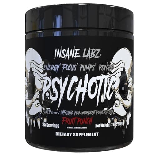 Insane Labz Psychotic Black Edition Mid Stimulant Pre Workout Powder, Energy Focus Pumps, Loaded with Creatine Beta Alanine Taurine Fueled by AMPiberry, 35 Servings (Gummy Candy) - Image 1