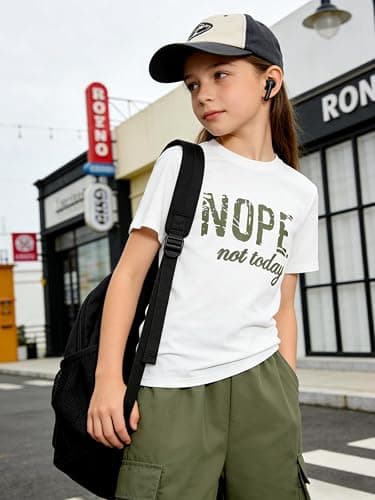 Voxikidio Girls Clothes Little Girl Outfits Letter Print Short Sleeve Tops & Cargo Pants 2PCS Girls Clothing 7-16 Years thumbnail 6