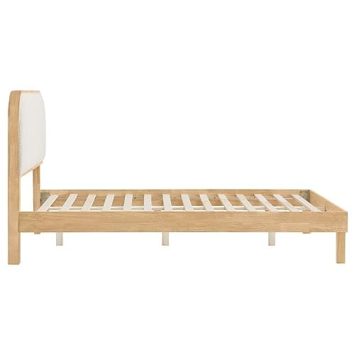 KISLOT Wood Bed Frame with Upholstered Headboard, Mid-Century Boucle Fabric Platform Modern Bed Mattress Foundation Noise-Free No Box Spring Needed Easy Assembly thumbnail 10