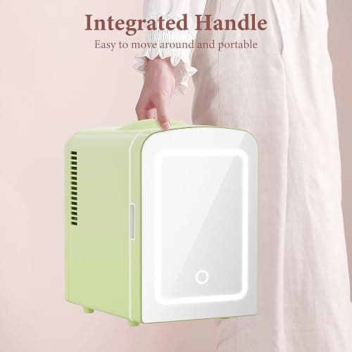 Xbeauty Skincare Mini Fridge With Dimmable LED Mirror, 4L Mini Makeup Refrigerator for SkinCare, Cosmetics, Food & Drinks, Portable Small Refrigerator for Bedroom, Dorm, Car, Office, Green thumbnail 7