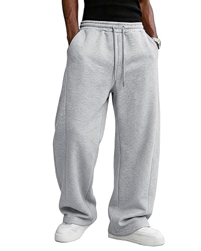 Men's Baggy Sweatpants Fleece Wide Leg Lounge Pants Drawstring Waist Loose Fit Cotton Jogging Sweat Pants with Pockets - Image 1