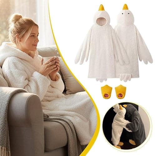 Adult Duck Pajamas, Funny Goose Costume Hoodie Blanket, Soft Wearable Animal Onesie with Feet Slippers, for Cosplay Parties thumbnail 5