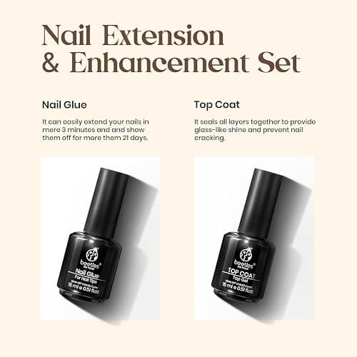 Beetles Gel Nail Glue and No Wipe Top Coat Kit, 2Pcs 15ml 9 In 1 UV Nail Glue for Acrylic Nail Tips Clear Press On Nails, Easy Nail Extension Gel, Soak Off LED Shine Finish DIY Home Manicure thumbnail 6